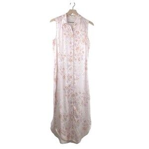 Cloth & Stone Midi Button Front Floral Shirt Dress Pink Medium Sleeves Tencel